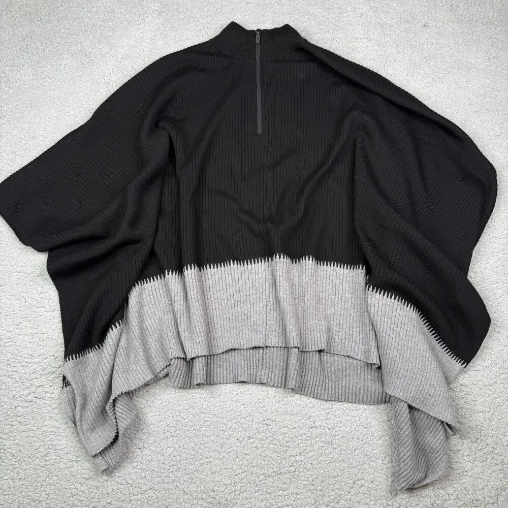 Lululemon‎ On The Go Poncho Womens Black Grey Merino Wool Sweater Half Zip Cape
